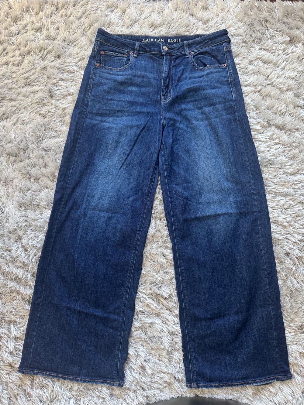 American Eagle Outfitters Women’s Wide-Leg Jeans in Dark Indigo Blue